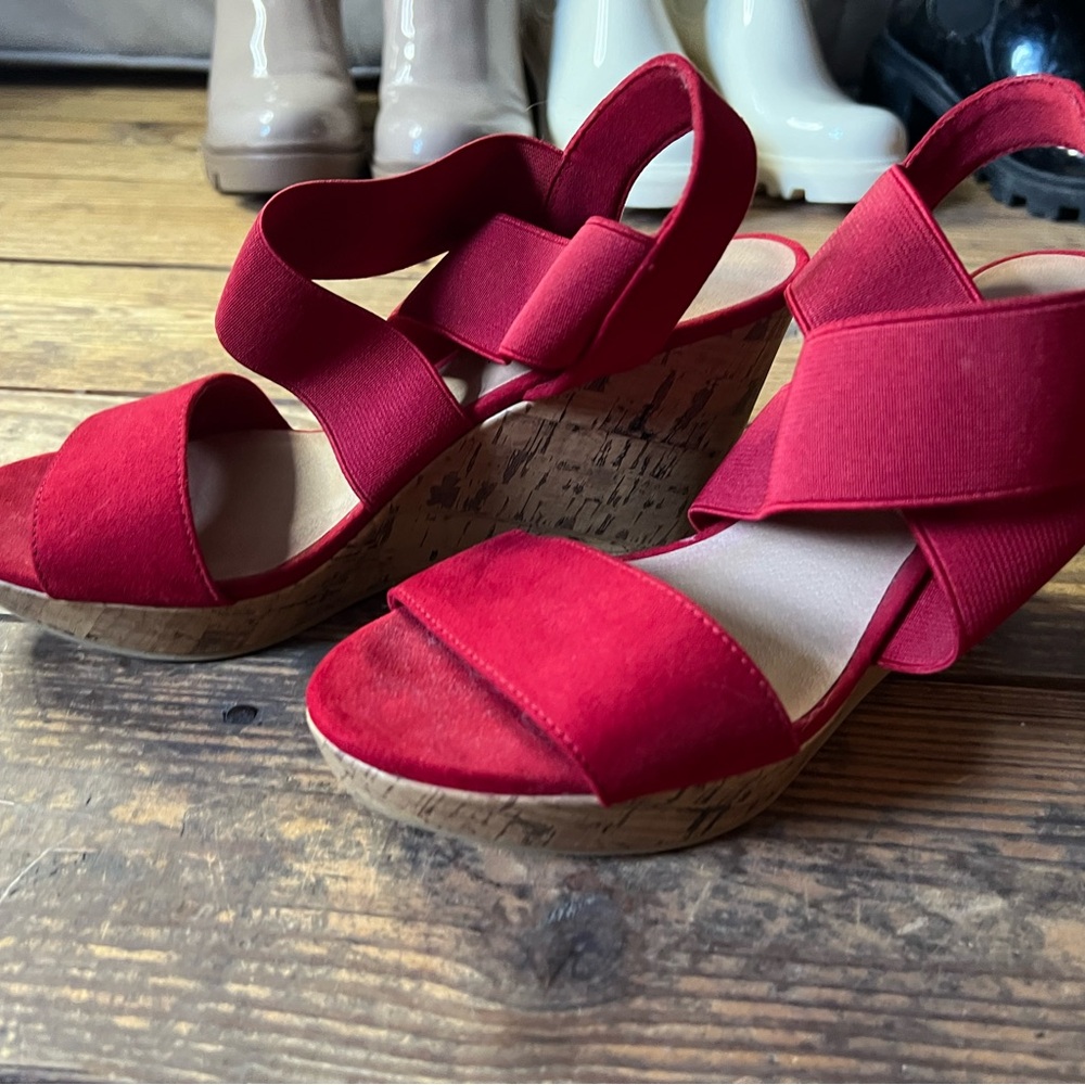 American Eagle by Payless Red Crisscross Wedge Heels